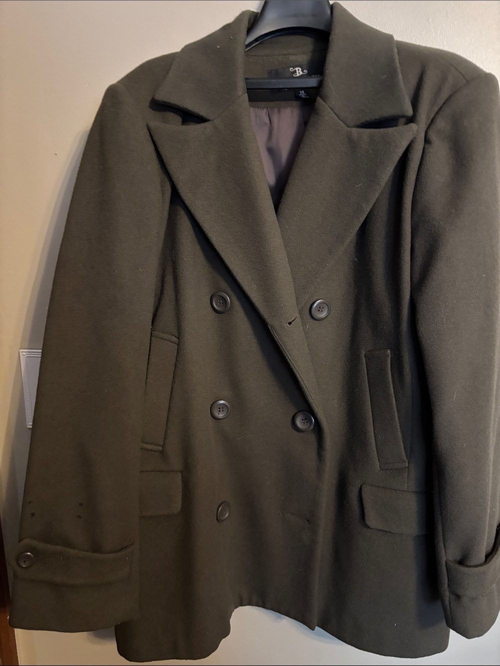 Double-Breasted Peacoat in Dark Olive